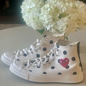 Converse High-Top Cream Canvas with Black Polka Dots and Red Heart